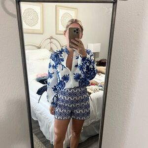 Zara Blue and White Blouse